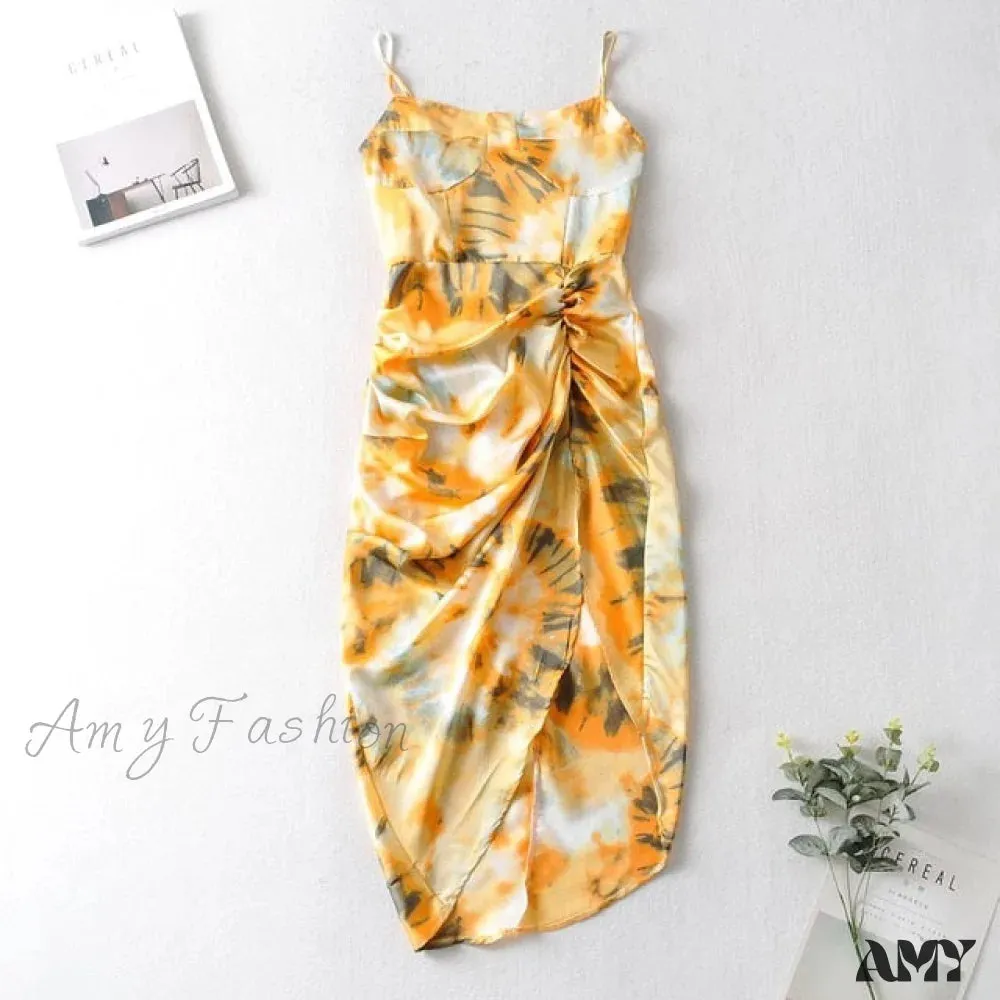 Amy Fashion - Hem Slim Waist Slit Irregular Long Dresses