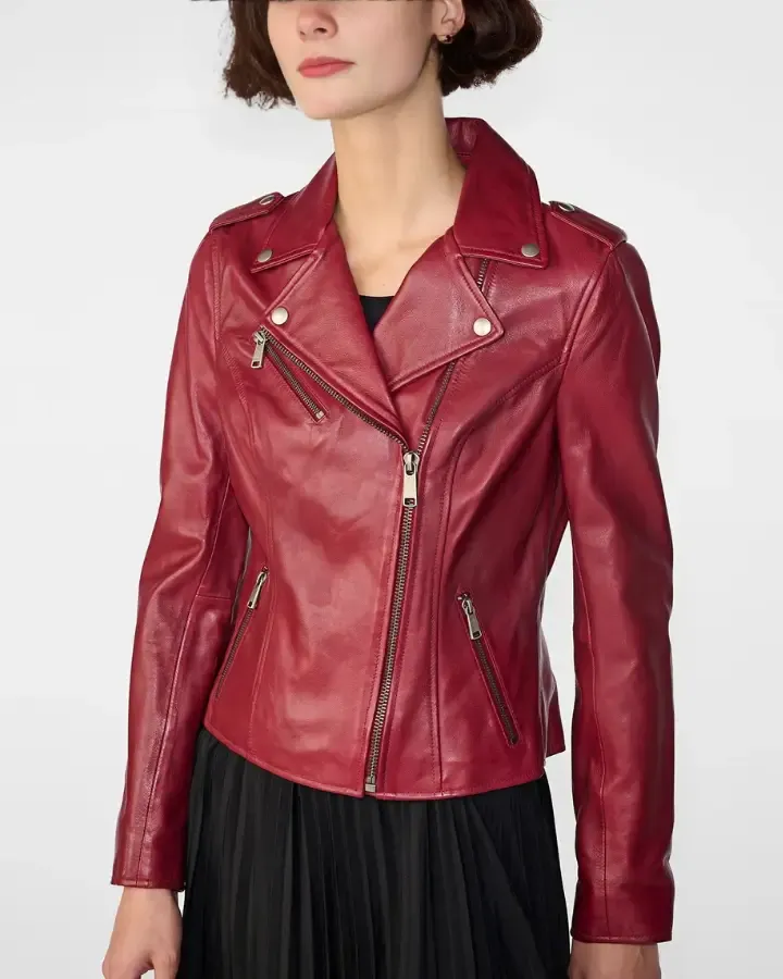 Aria Red Motorcycle Leather Jacket