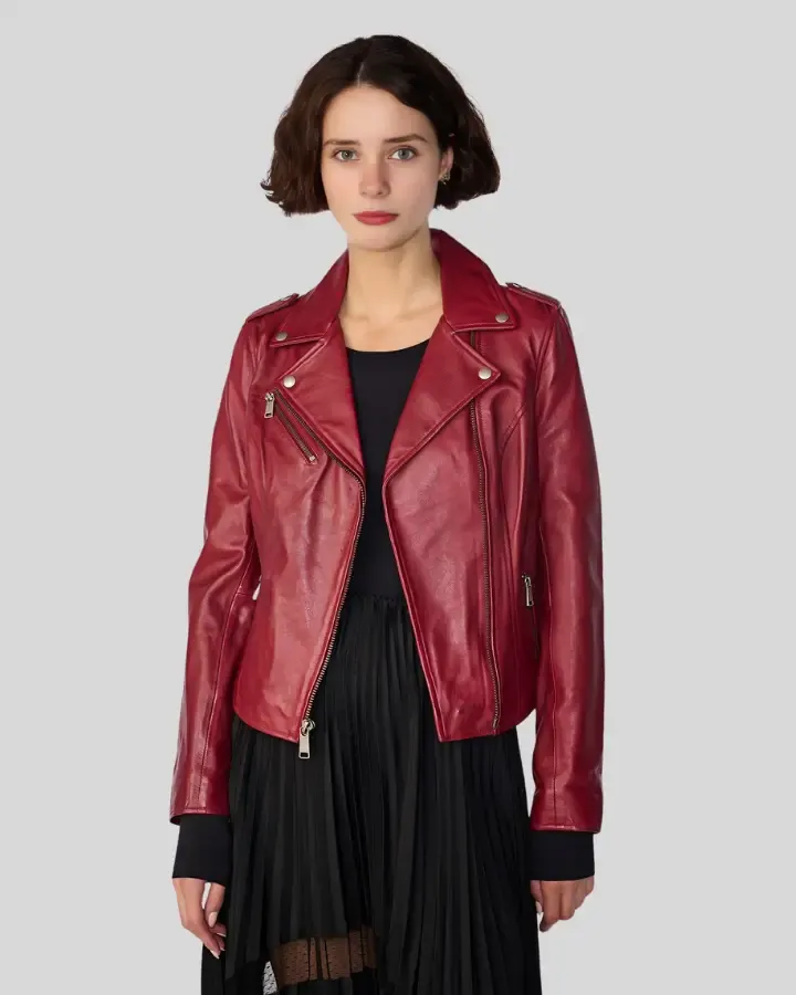 Aria Red Motorcycle Leather Jacket