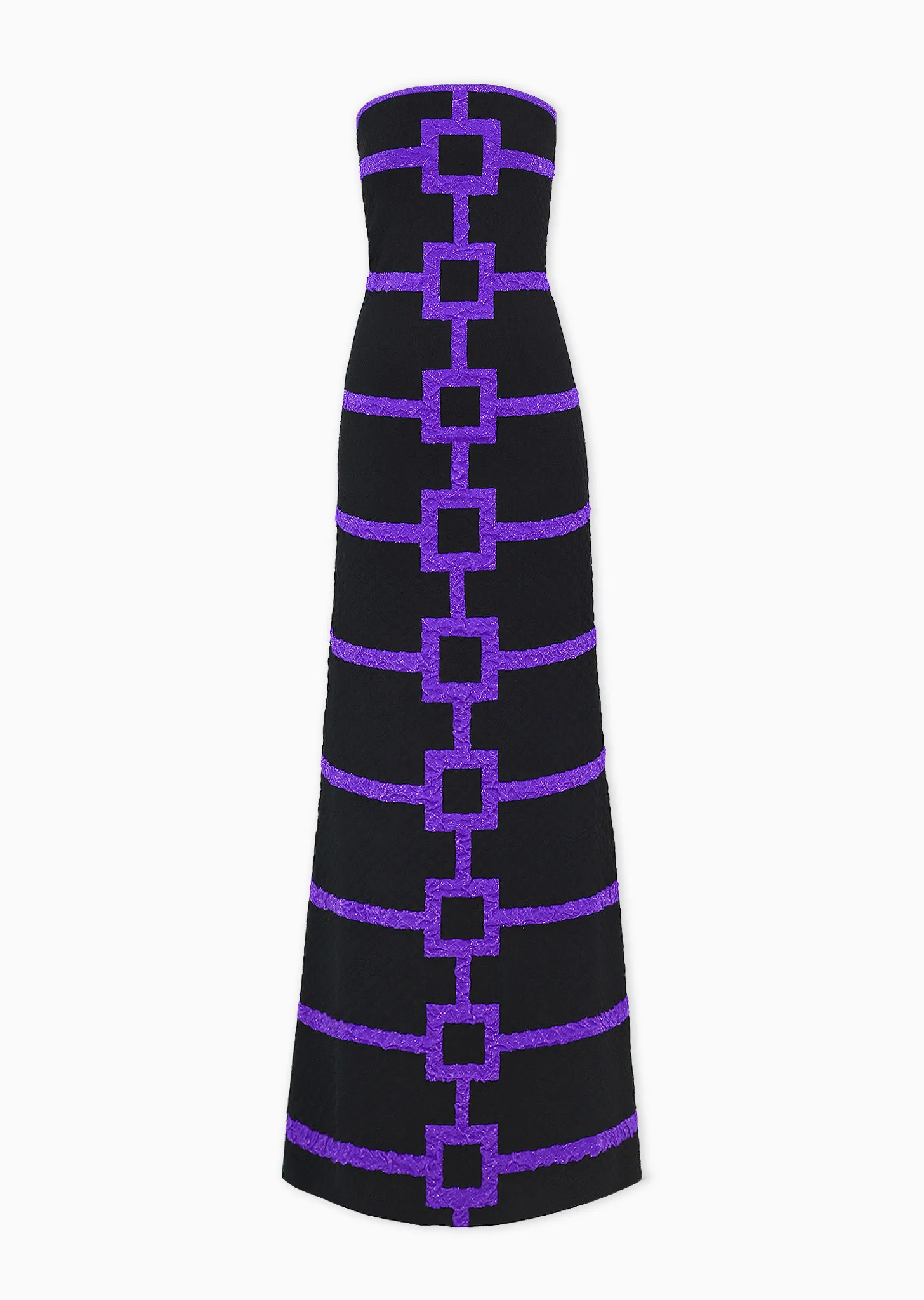 Aubrey - Strapless Black Tie Gowns, Geometric Maxi Dress