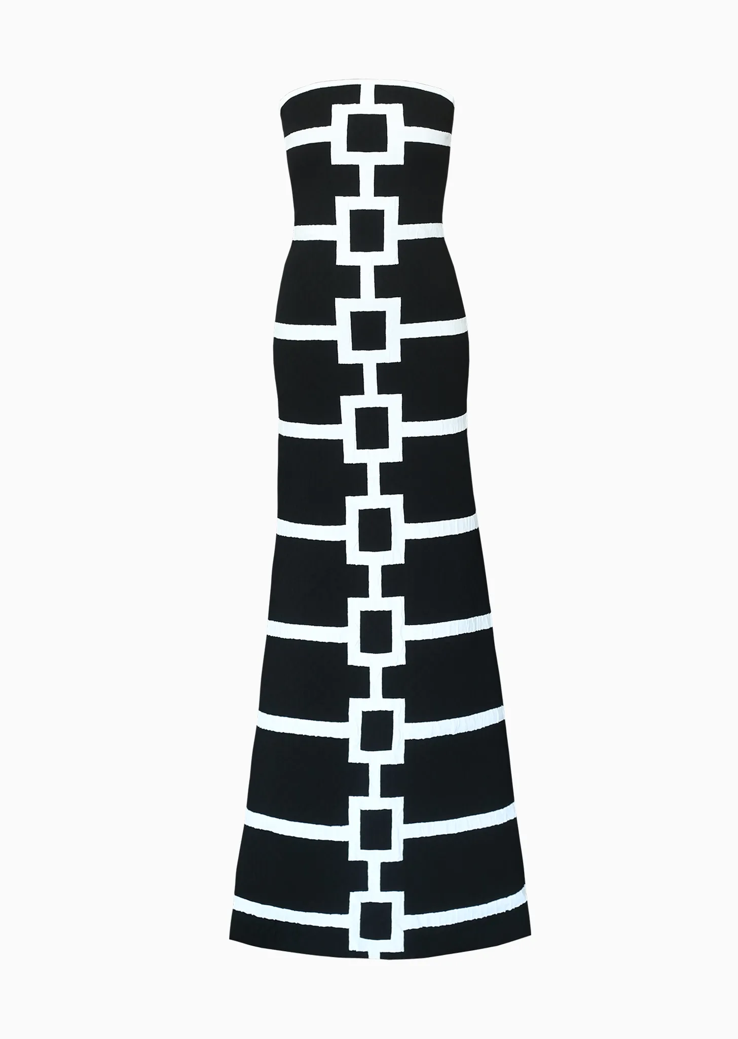 Aubrey - Strapless Black Tie Gowns, Geometric Maxi Dress