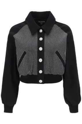 Balmain denim blouson jacket with rhinestones