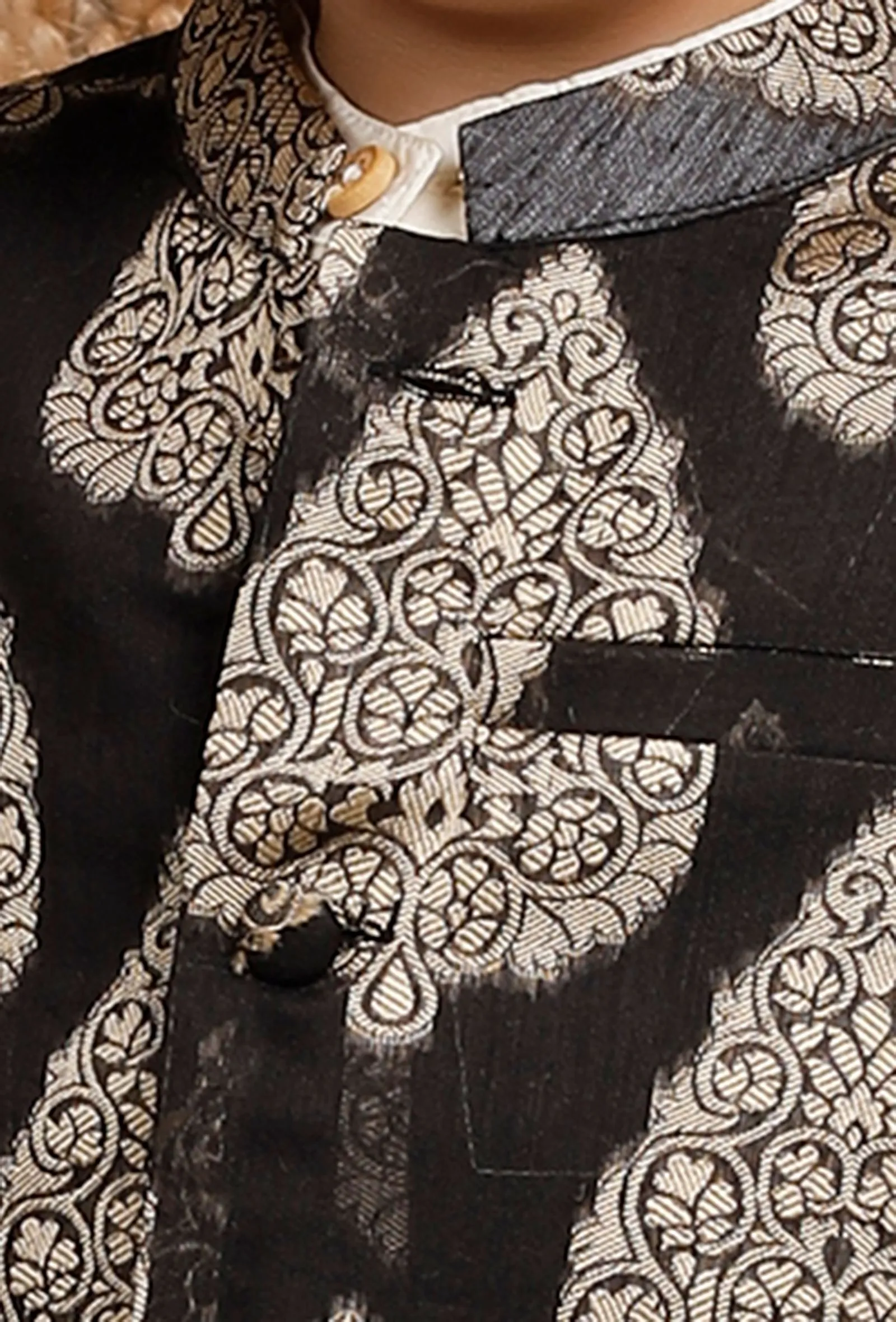 Black Brocade Nehru Jacket