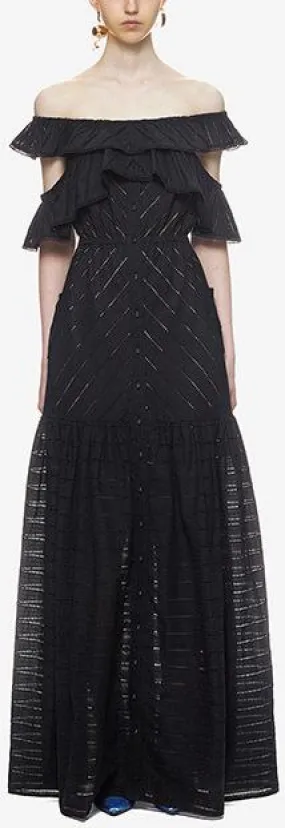 Black Embroidered Stripe Maxi Dress