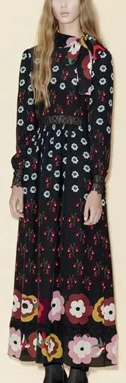 Black Flowers Border Dress