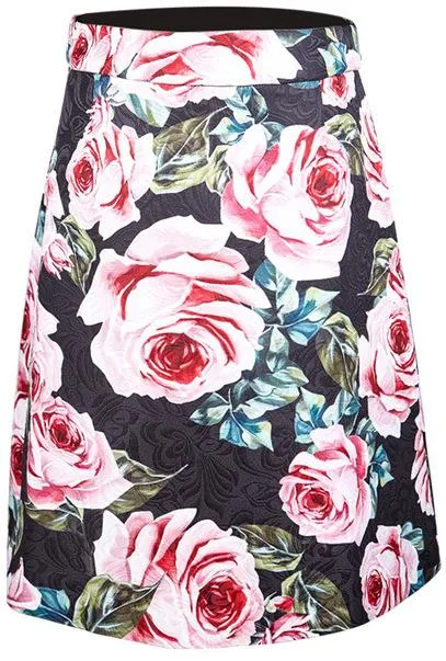 Black Jacquard Rose-Print Mini-Skirt