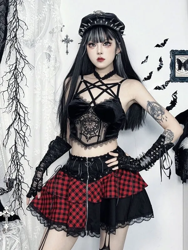 Black red mix-up gothic skirt