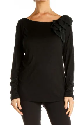 Black Retro Top with Ruffle Sleeve