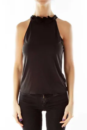 Black Ruffle Neck Sleeveless Blouse