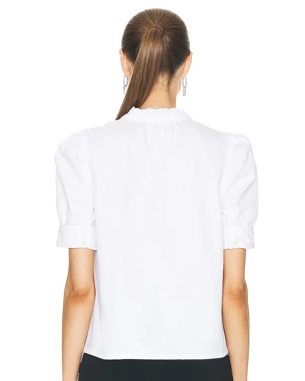 Blanc Deep V Ruffle Collar Top