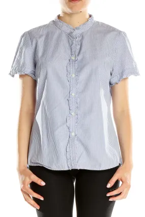 Blue Pinstripe Ruffle Shirt