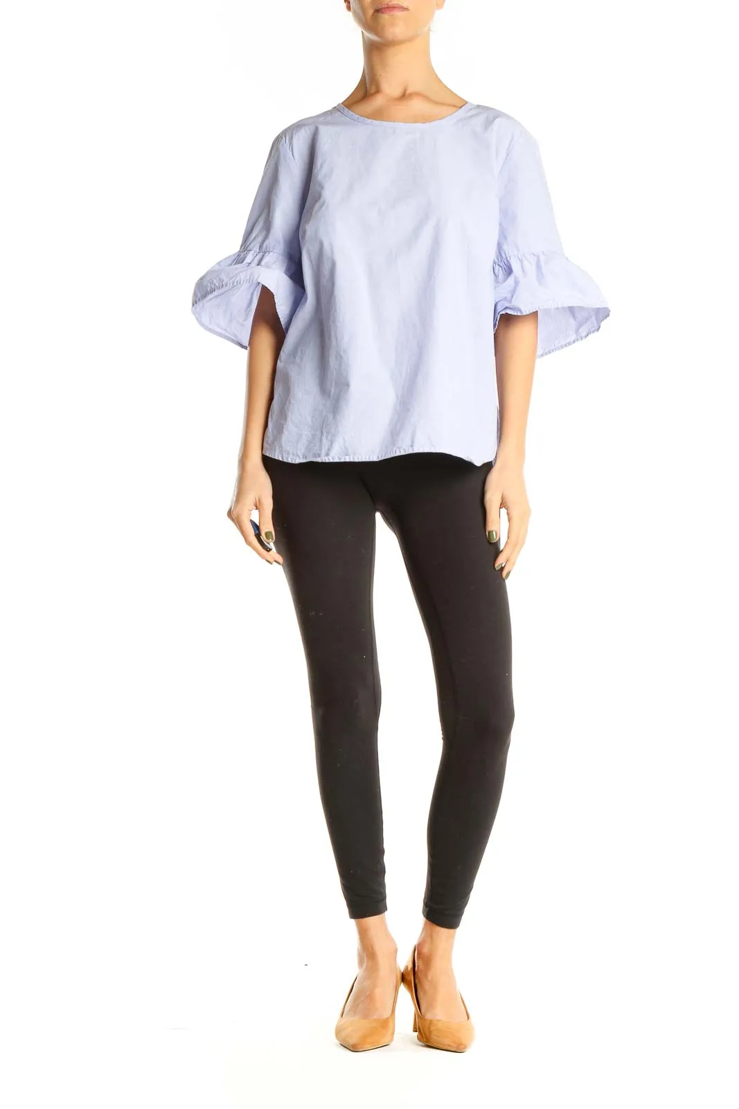 Blue Ruffle Sleeve Brunch Top