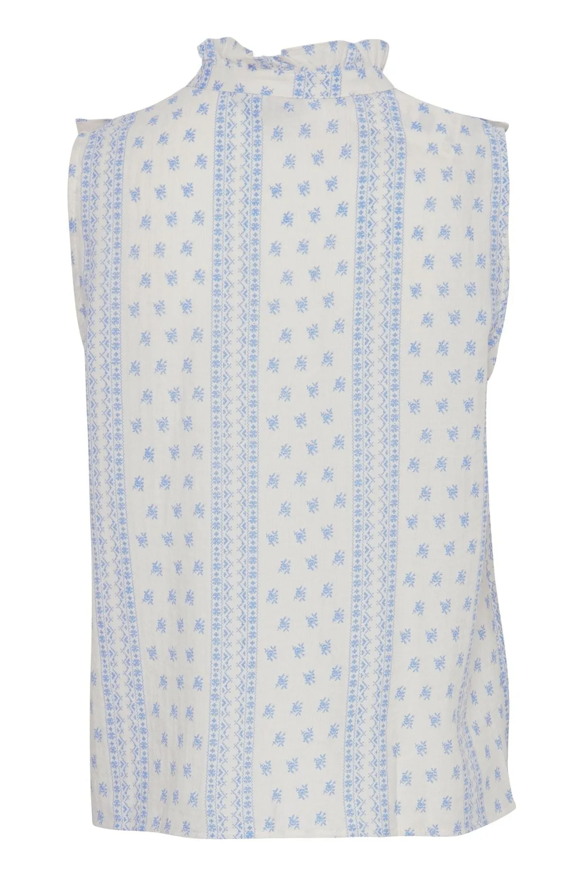 Blue Sleeveless Ruffe Shirt