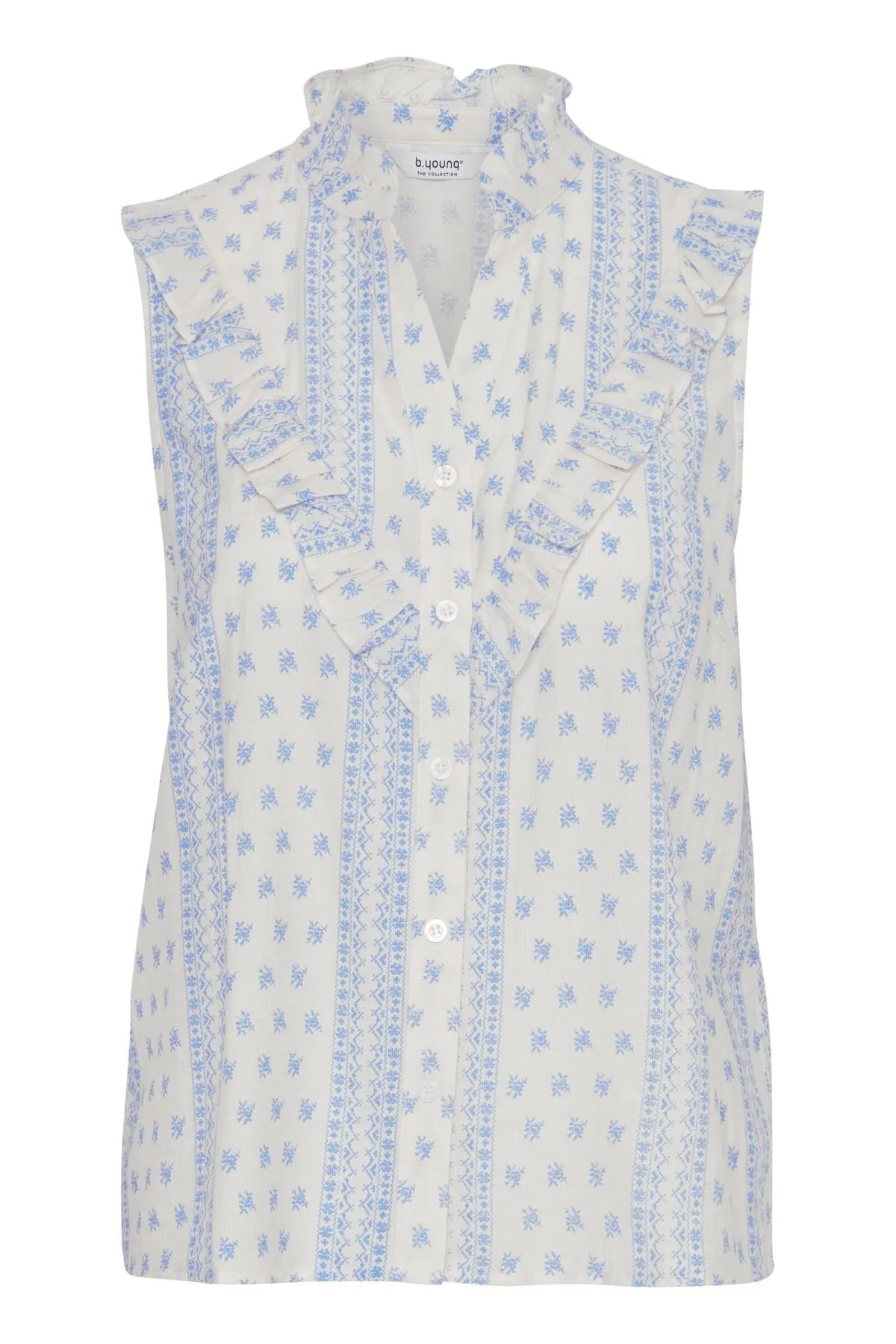 Blue Sleeveless Ruffe Shirt