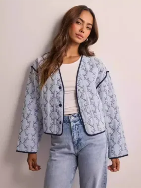 Blue Zone Planet |  Anna's Botanical Print Quilted Thin Short Jacket