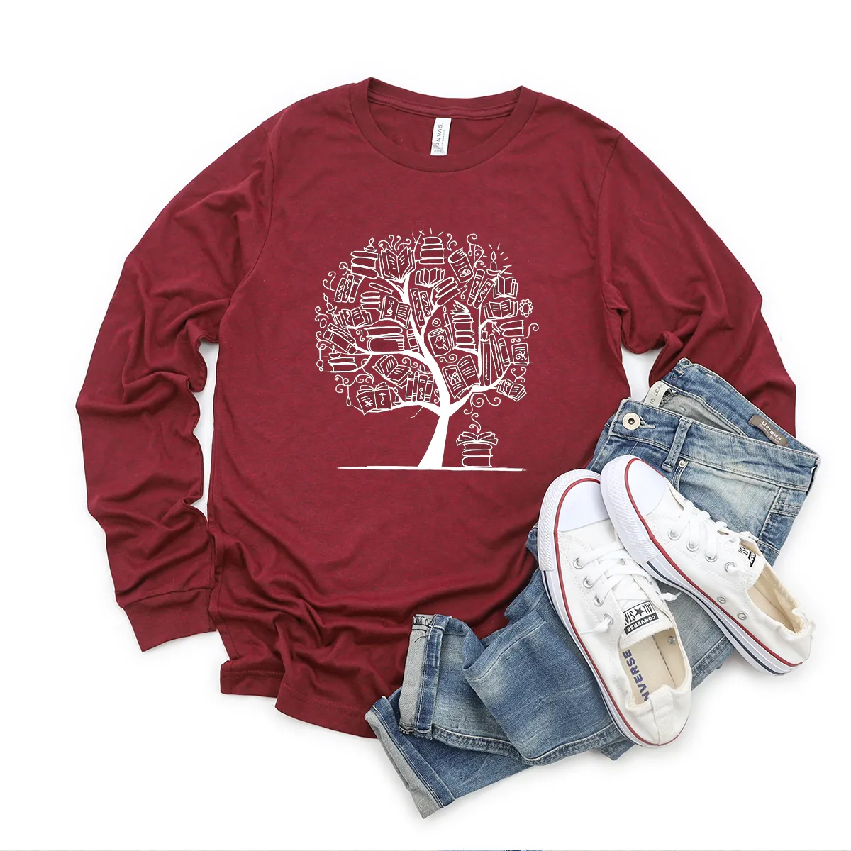 book tree long sleeve unisex tee