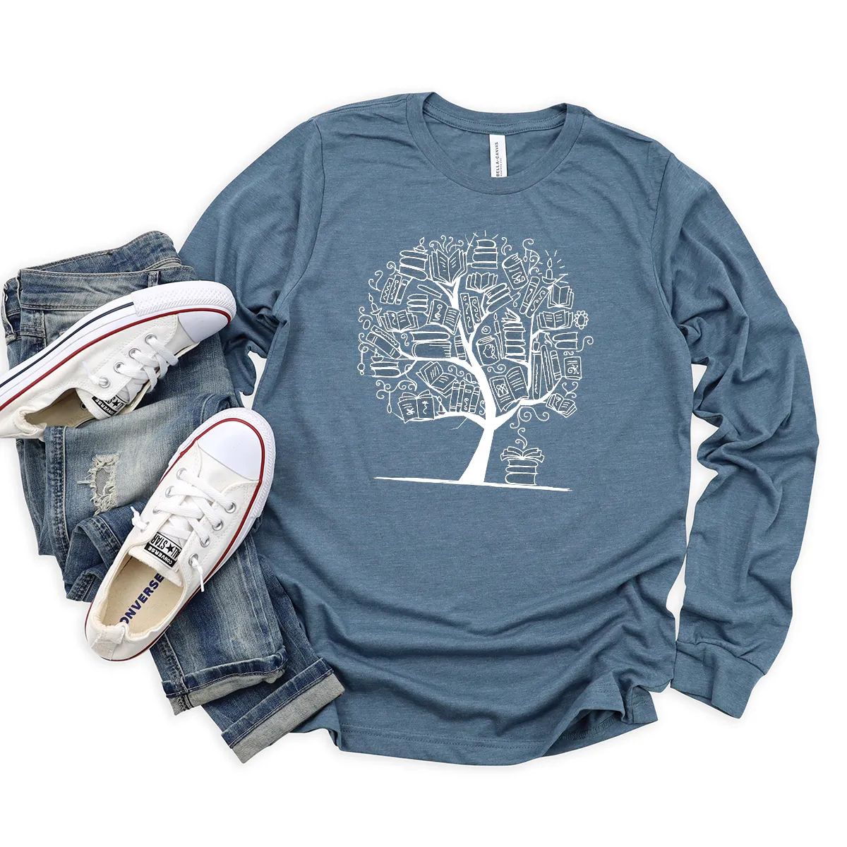 book tree long sleeve unisex tee