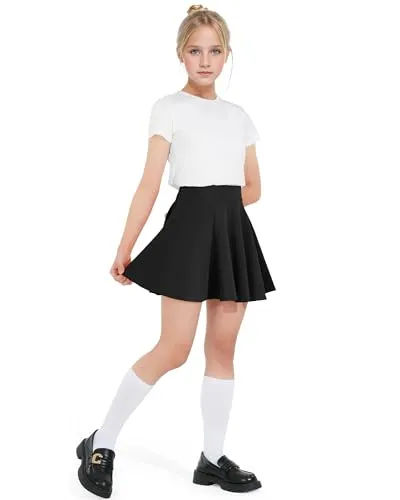 BOOPH Kids Girls Skirt Casual Mini Flare Plain Pleated Skater Uniform Skirts 7-8 Years Red