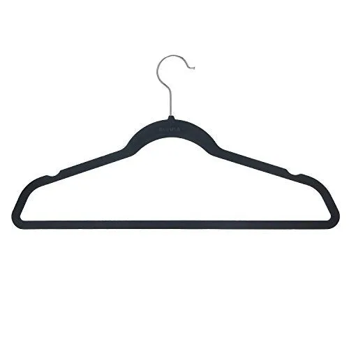 BriaUSA Velvet Suit Hangers Multipurpose Slim with Notched Shoulders & Swivel Chrome Hooks – Black – Box of 20