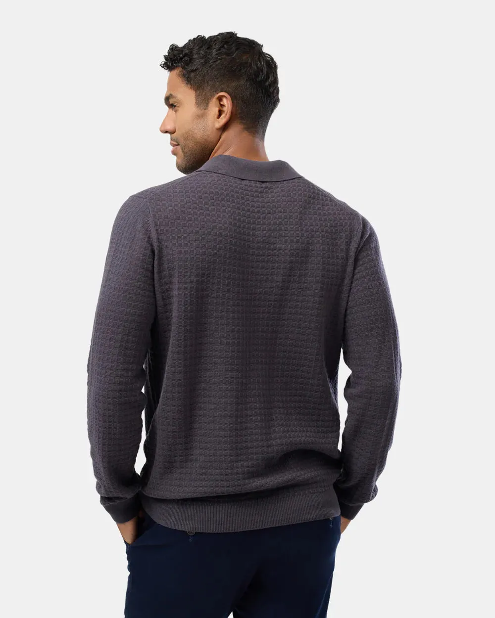 Brooksfield  - Textured L/S Cotton Polo Ash