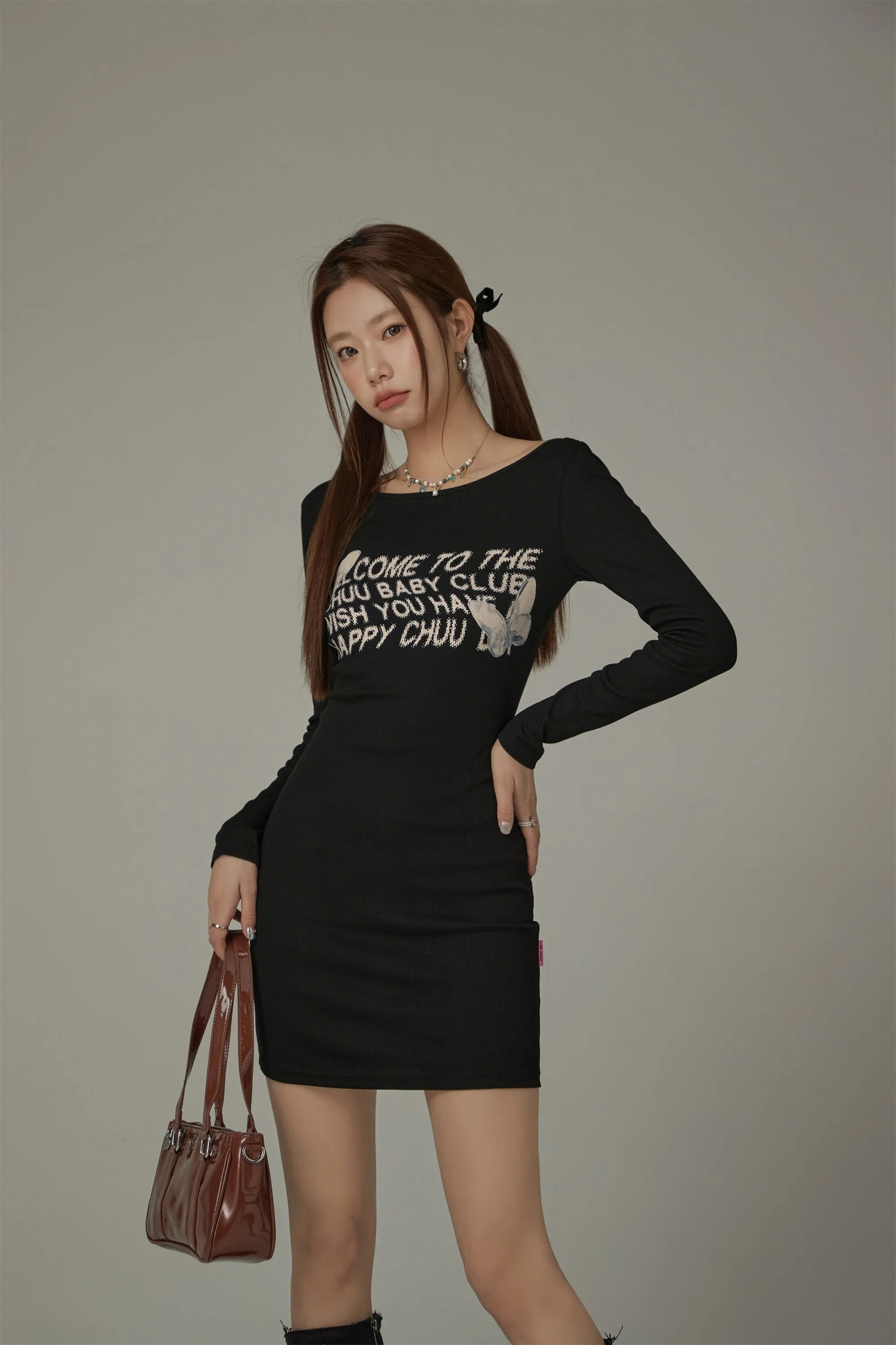 Butterfly Longsleeve Slim Mini Dress