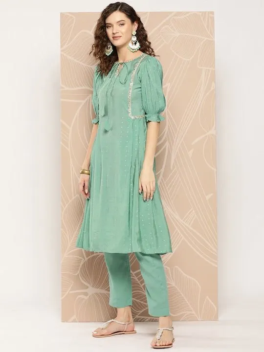 Chanderi Cotton Kurta With Trousers