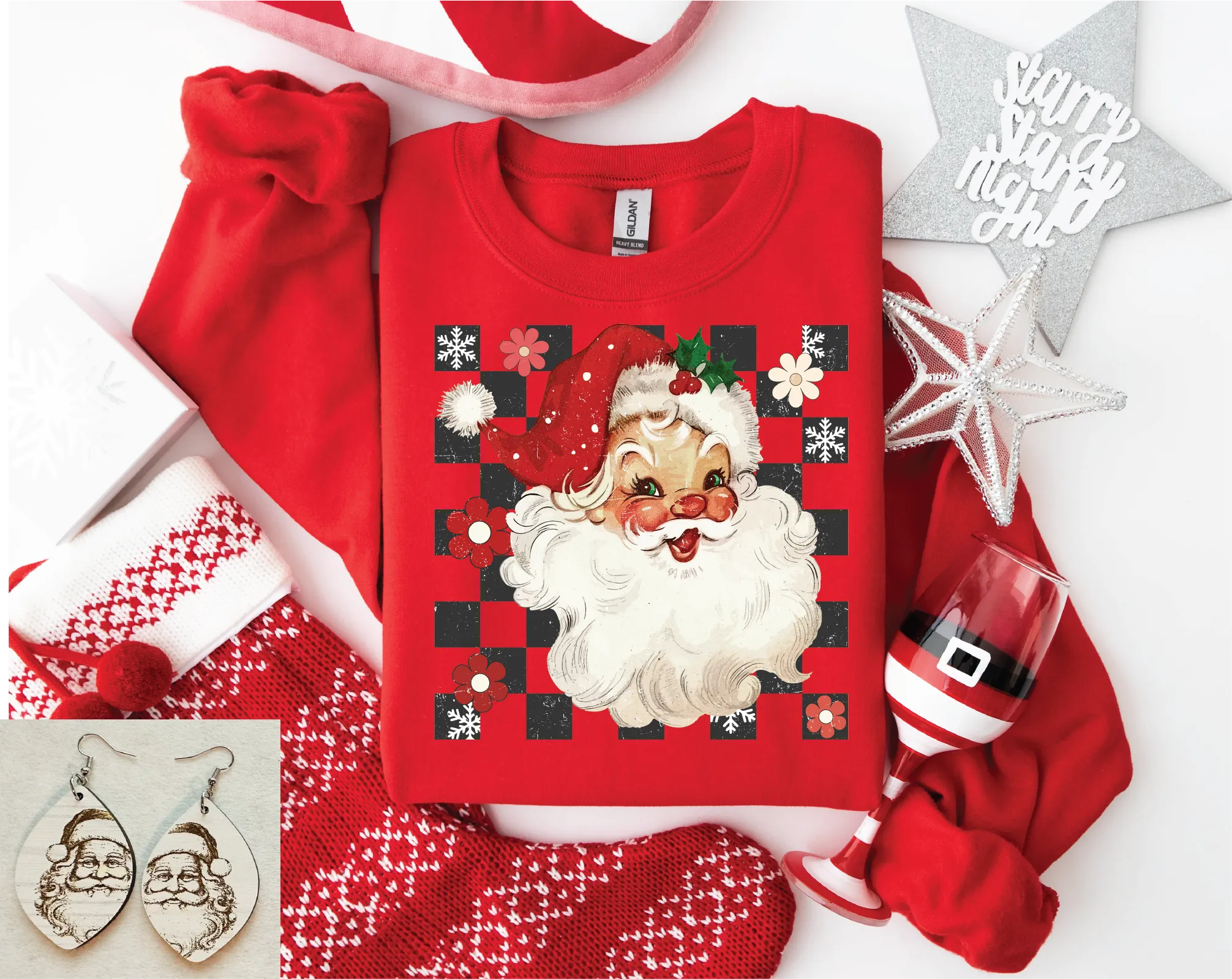 Checkered Santa Red Sweatshirt