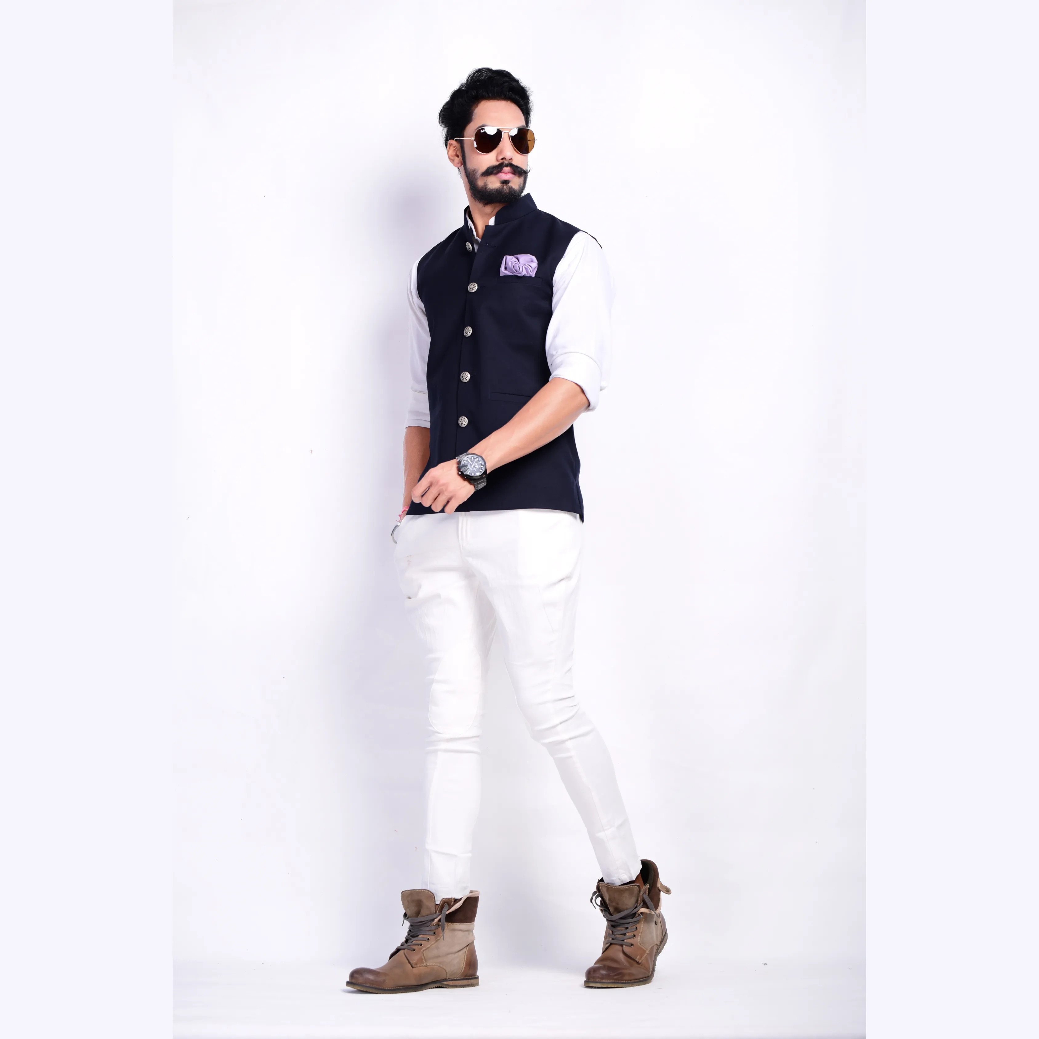 Classic Navy Blue Half Jodhpuri Jacket