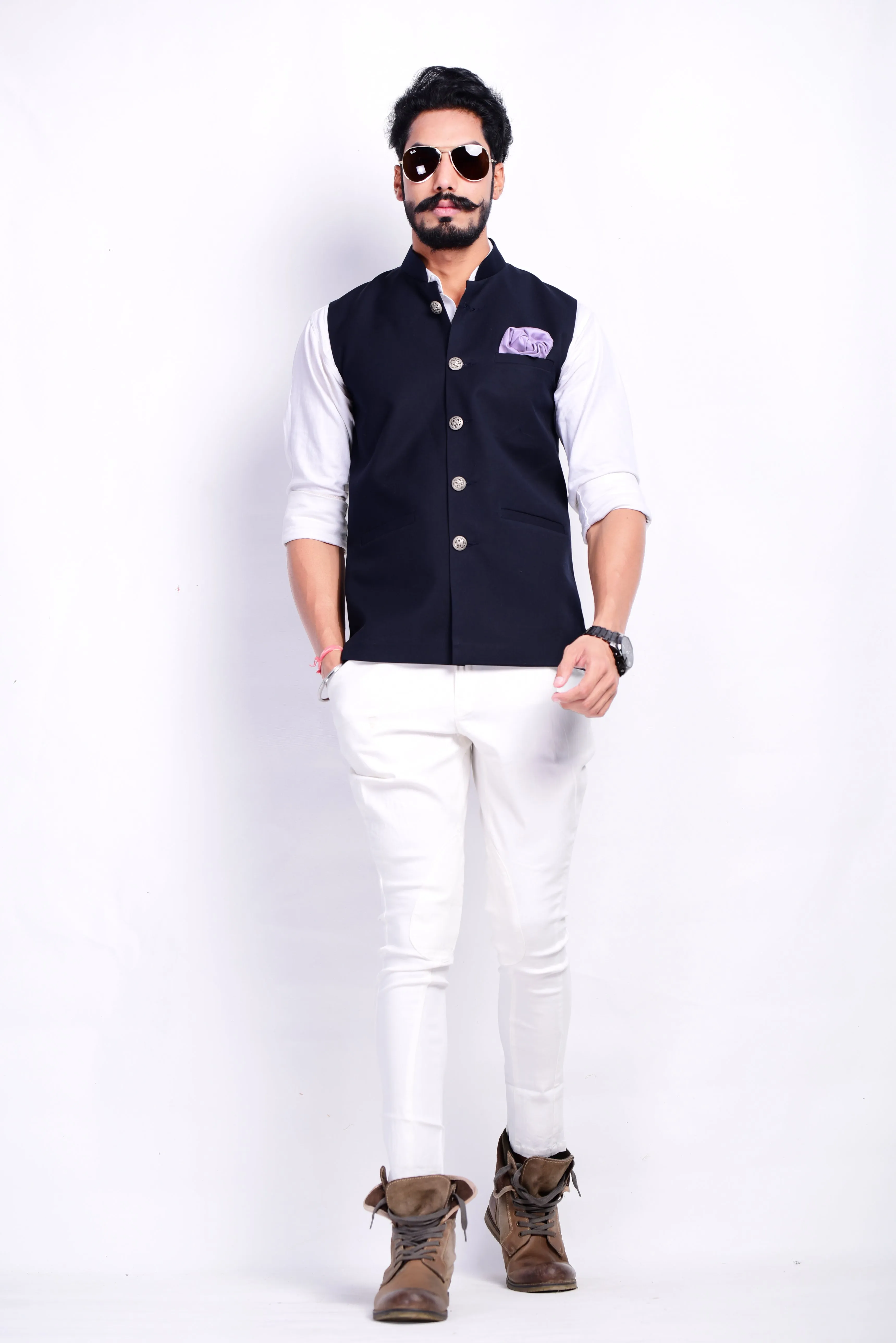 Classic Navy Blue Half Jodhpuri Jacket