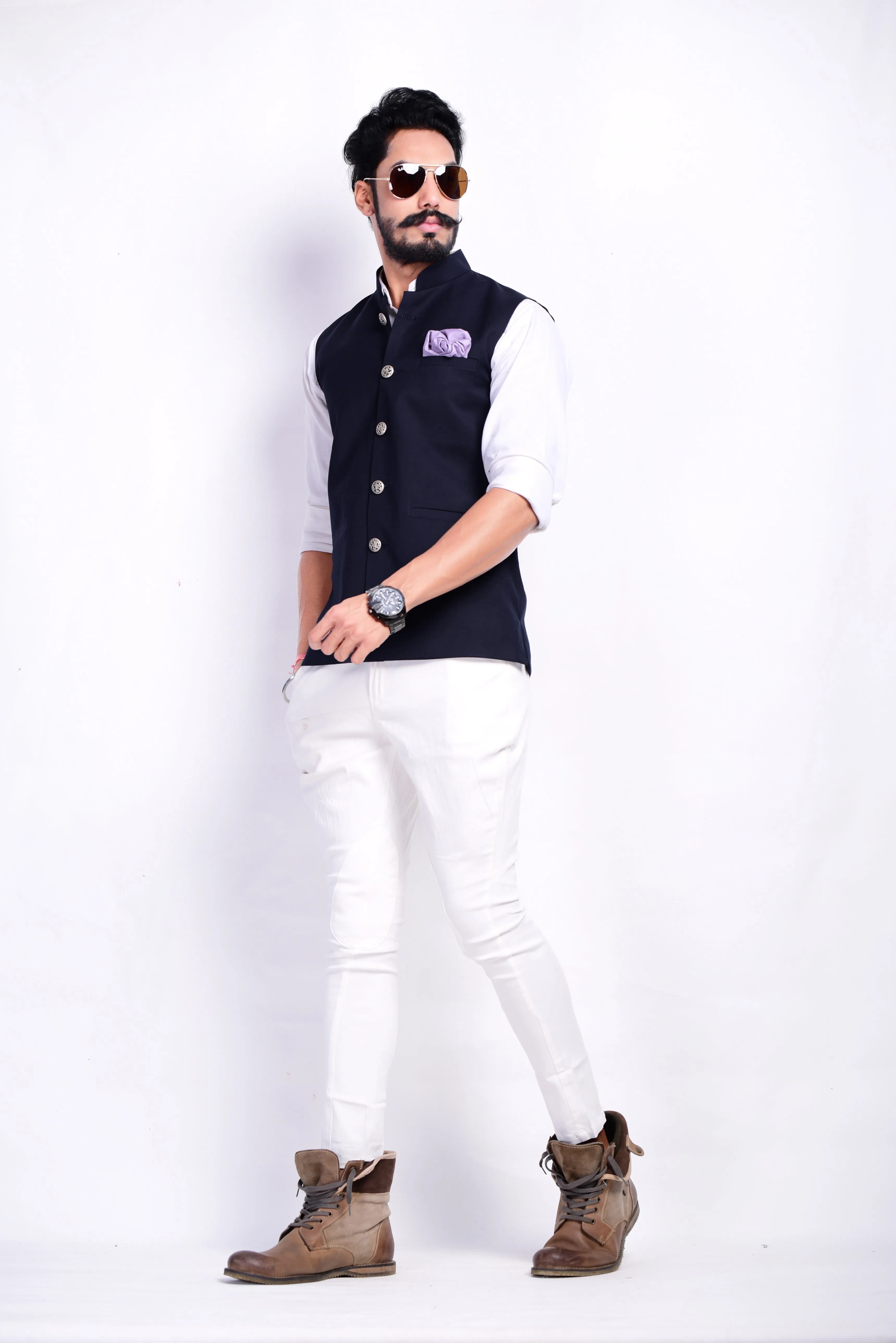 Classic Navy Blue Half Jodhpuri Jacket