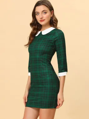 Contrast Peter Pan Collar Keyhole Back Plaid Bodycon Dress