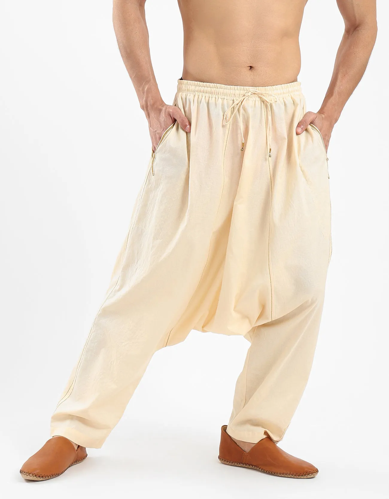 Cotton harem pants with elastic waistband