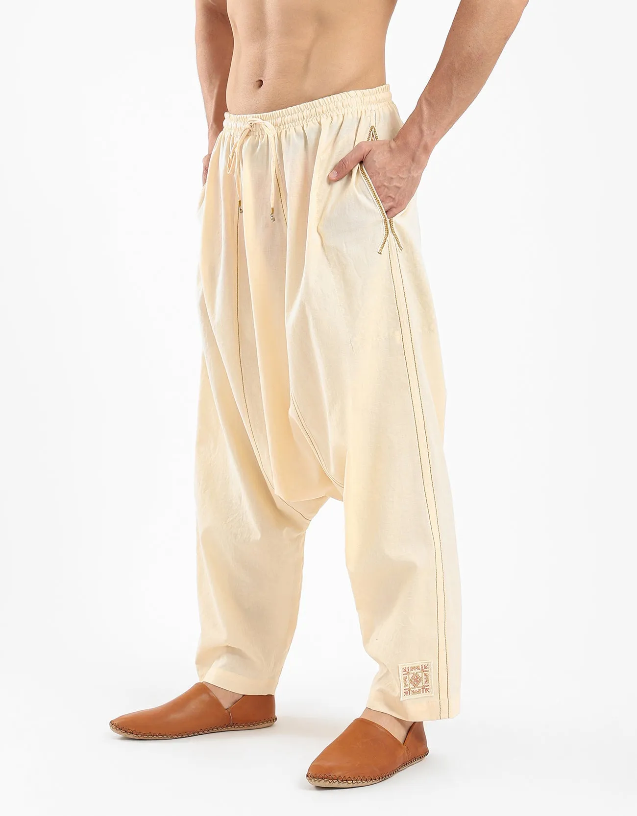 Cotton harem pants with elastic waistband