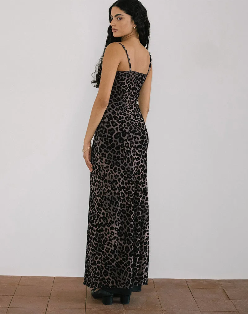 Darsih Maxi Dress in Flocked Rar Leopard