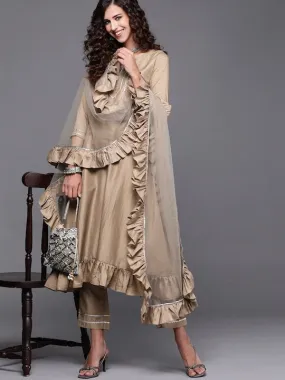 Embroidered Round Neck Kurta with Trousers & Dupatta