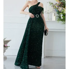 Ezra Sequin Off Shoulder Sleeveless Evening Dress