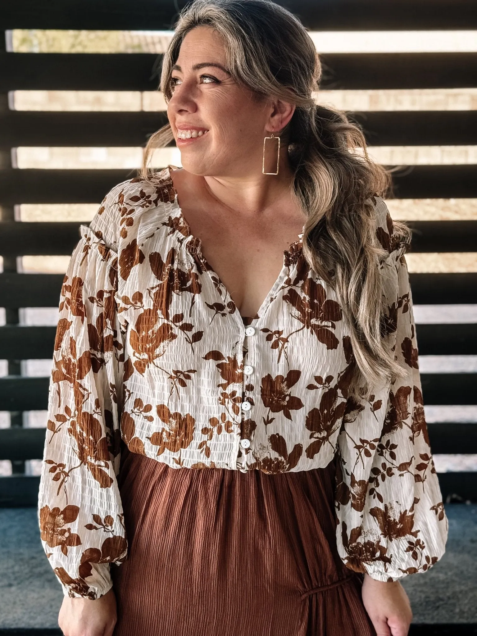 Falling Floral Western Boho Blouse, Brown