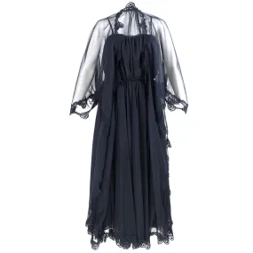 FRANK USHER 70s Black Chiffon Evening Dress