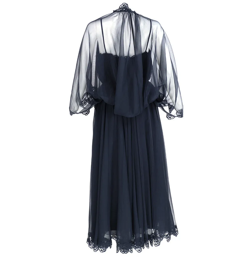 FRANK USHER 70s Black Chiffon Evening Dress