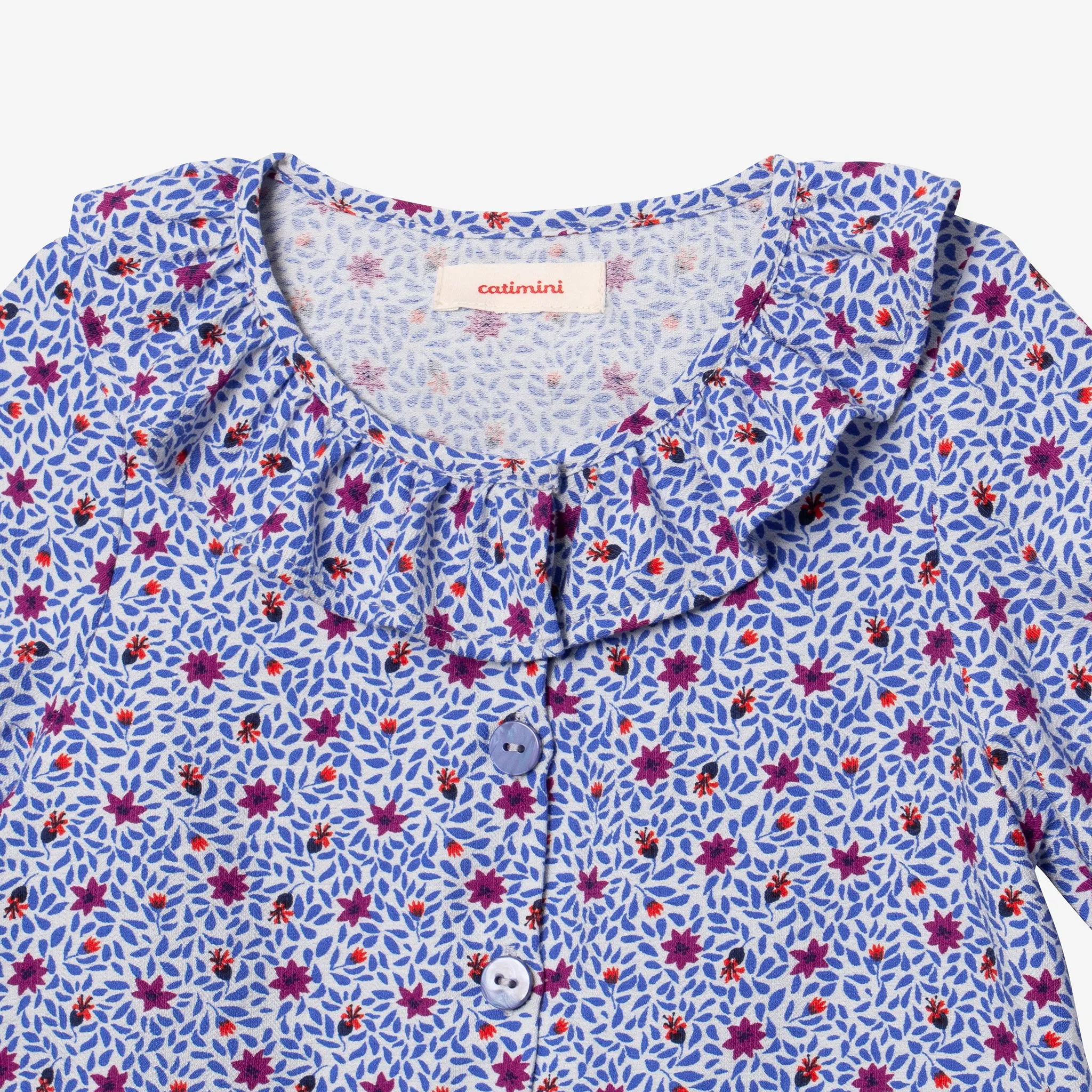 Girl's micro-floral blouse with snap buttons