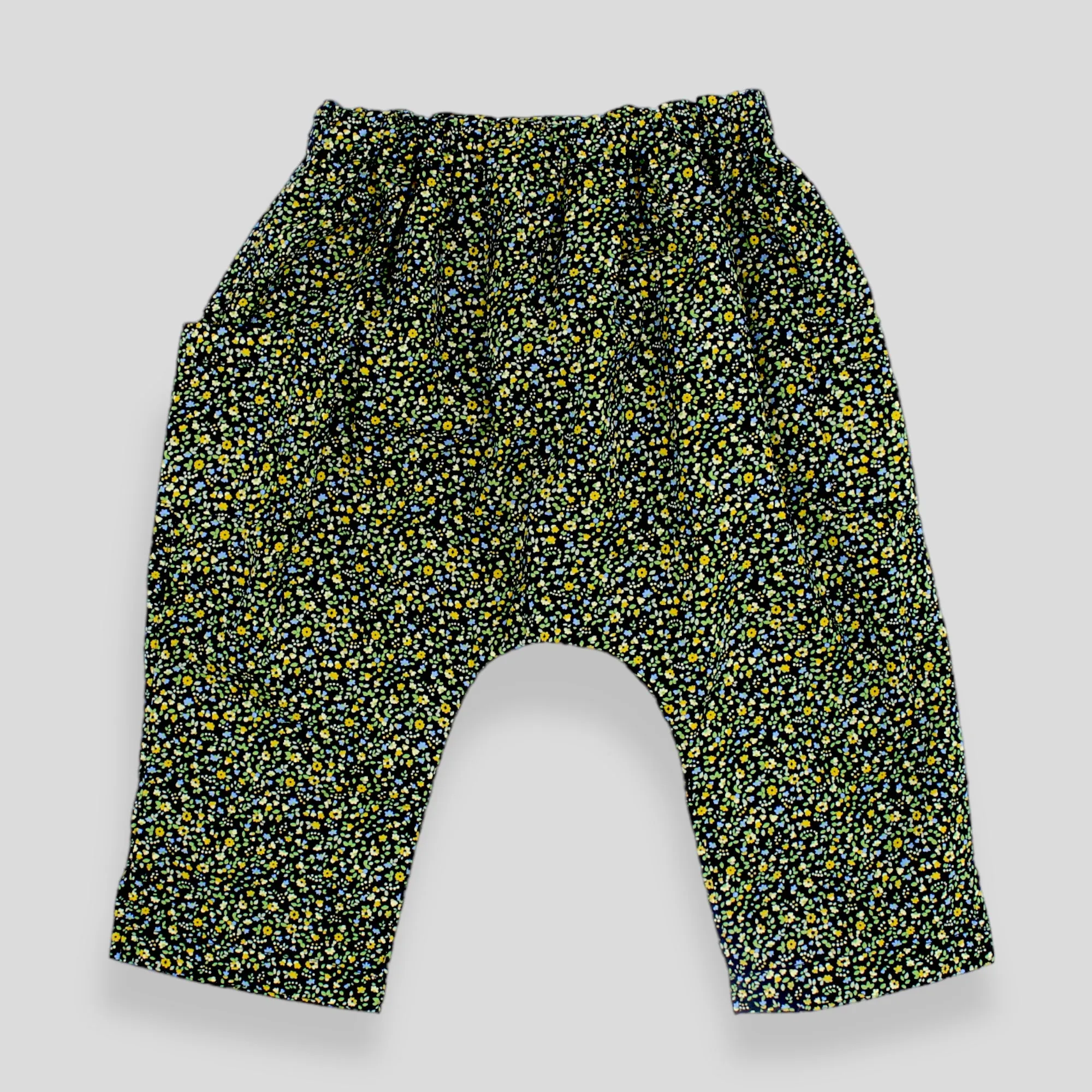 Green and Yellow Petite Fleur Cotton Harem Pants for Babies and Kids