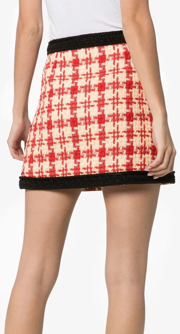 Houndstooth Print Mini Skirt, Red