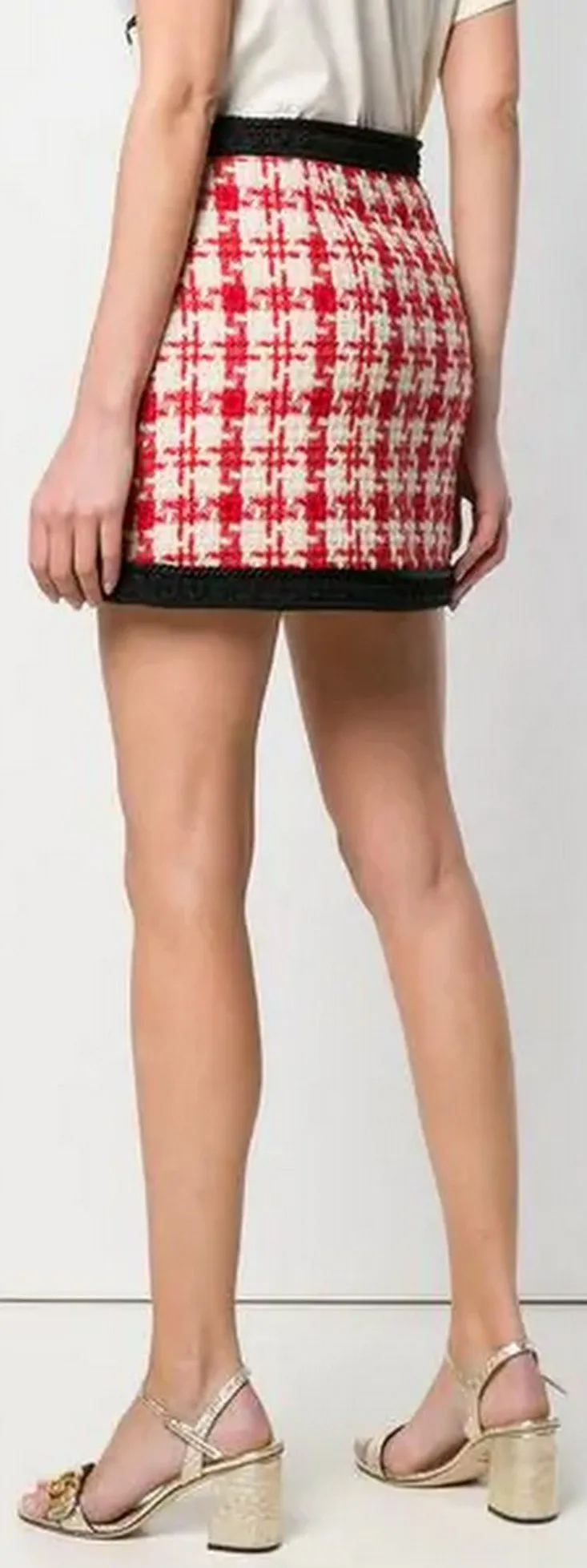 Houndstooth Print Mini Skirt, Red