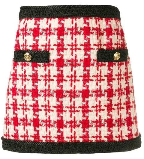 Houndstooth Print Mini Skirt, Red