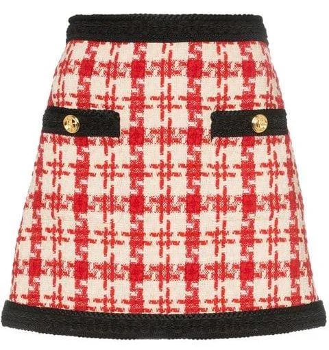 Houndstooth Print Mini Skirt, Red