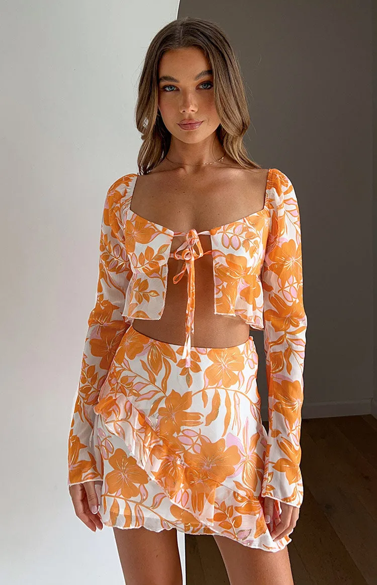 Jayella Orange Floral Mini Skirt