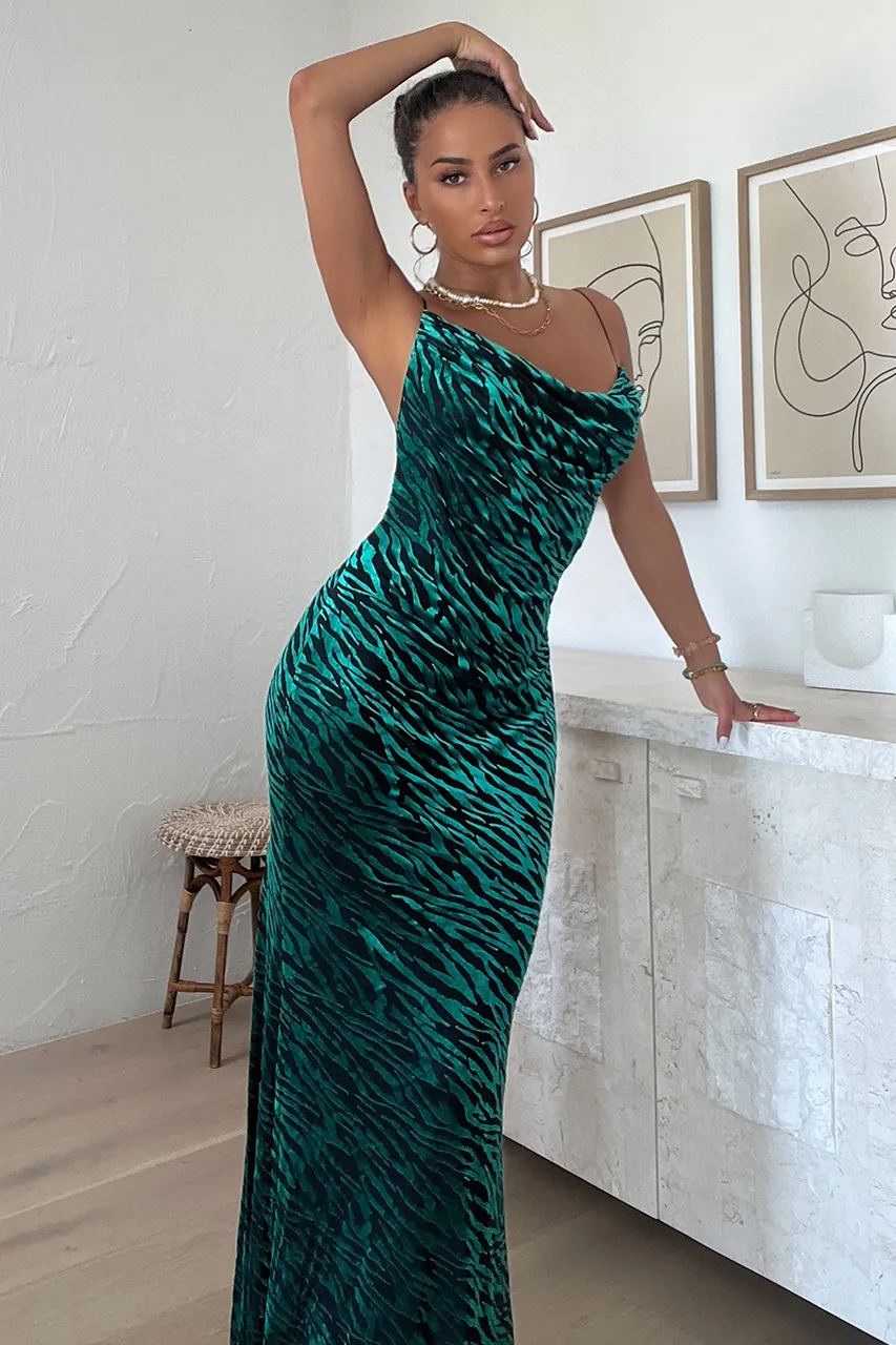 LIONELL DRESS - EMERALD ZEBRA