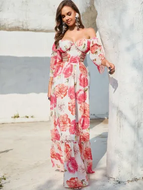 Long Sleeve Cutout Printed Maxi Dress