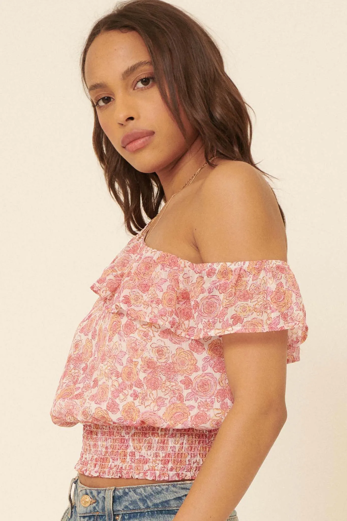 Magic Melody One-Shoulder Floral Crop Top