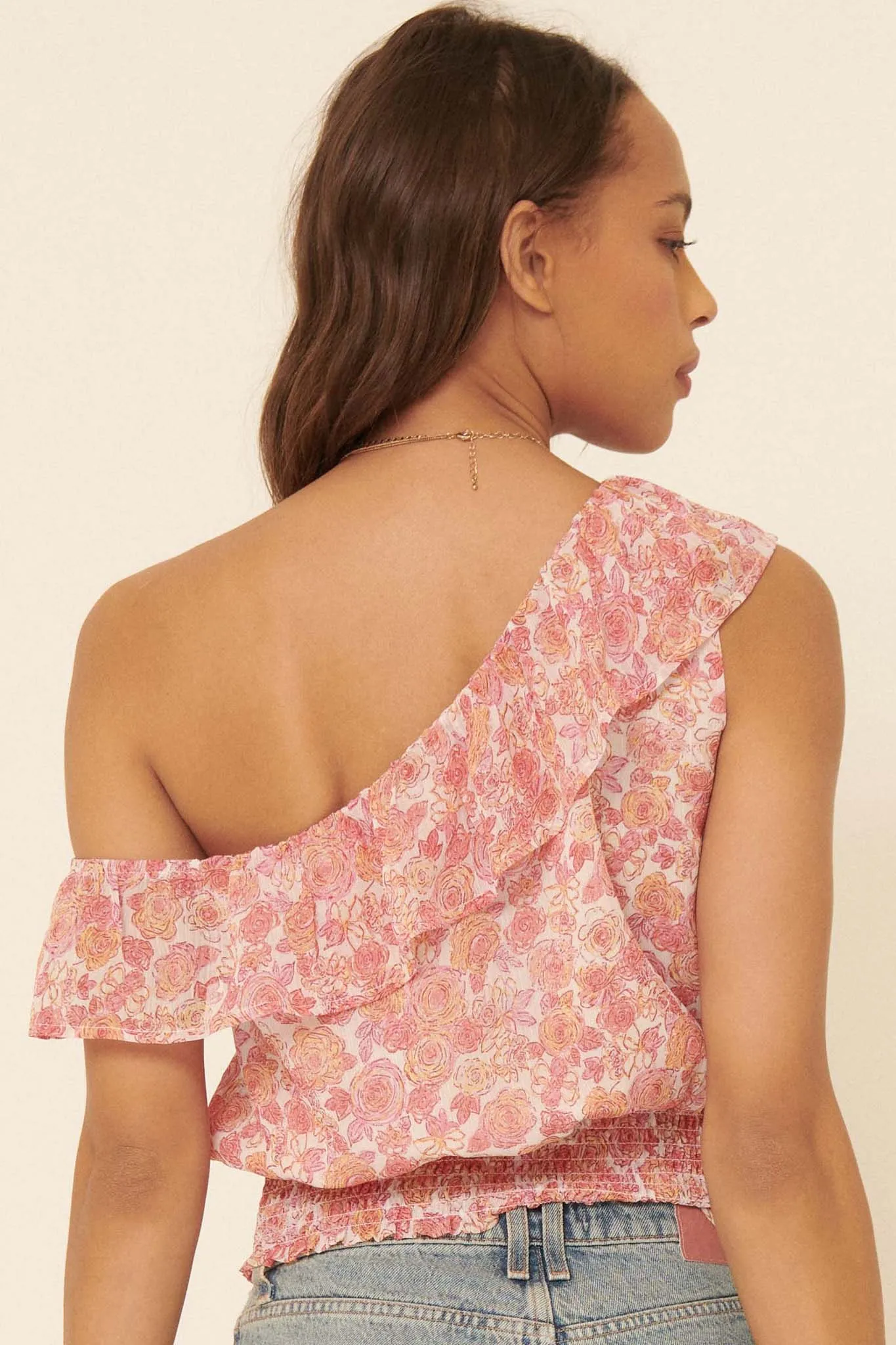 Magic Melody One-Shoulder Floral Crop Top